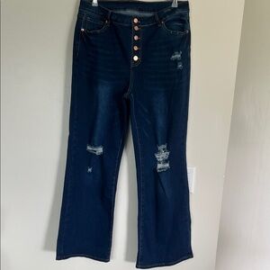 Dark Wash Distressed Women's Jeans - Button Front